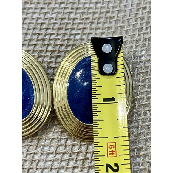 Goldtone Vintage Clip On Earrings Enamel Large Statement Oval Pinup Rockabilly - Picture 6 of 7